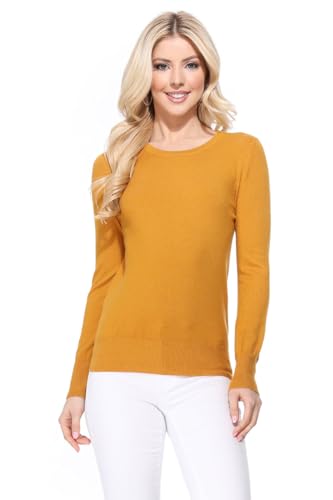Image of YEMAK Women's Knit Sweater Pullover - Long Sleeve Crewneck Basic Classic Casual Knitted Soft Lightweight T-Shirt Top