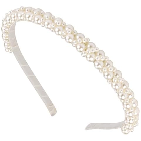 Hapdoo White Pearl Headbands for Women Girls, Cute Beads Headband with Faux Pearl for Wedding Bride, Fashion Beaded Bling Hairbands Hair Hoop Accessories for Birthday Cover