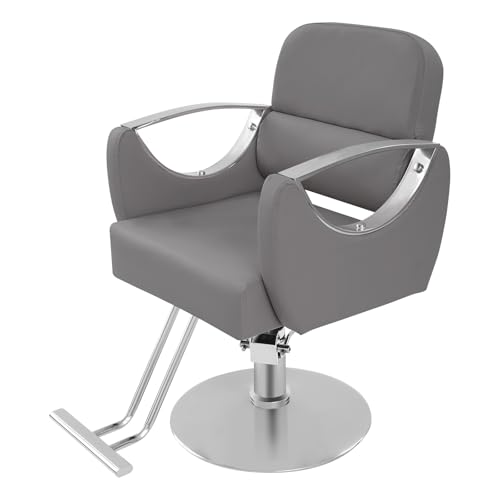 Barber Chair Salon Chair for Hair Stylist Adjustable Hydraulic Styling Chair with 360 Degrees Rolling Swivel for Salon Barbershop Tattoo Shampoo Beauty Equipment (Grey)