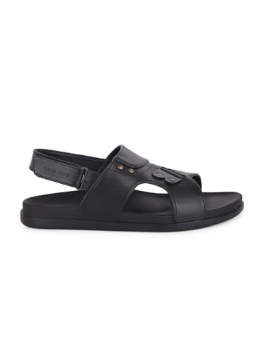 Image of Liberty Healers DANVER-E Sandal for Men, Black - Stylish Casual Formal Look Men's Sandals - Comfortable Leather Look Gents Chappal, Lightweight, Durable Footwear for Office, Travel, Indoor,Outdoor Use