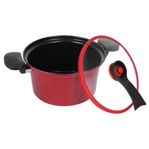 iplusmile Olla de Baja Presión Multifunción para Hogar Olla de Sopa Doble Asa Antideslizante Fondo Integrado para Cocción Uniforme para Cocinas Eléctricas y Gas Color Rojo