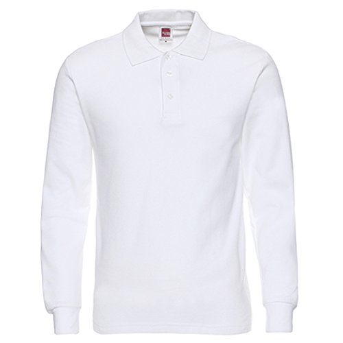 NeedBo Men's Long Sleeve Casual Solid Golf Polo Shirt White