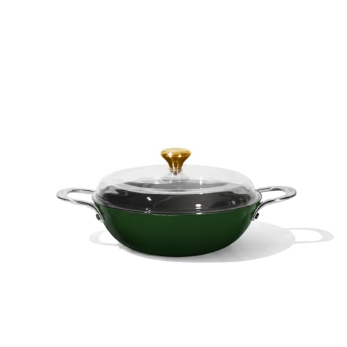 Image of CUMIN CO. Enamel Cast Iron Kadai LITE with Lid | 2L, 24 cm |5 Years Warranty | Non Toxic Heavy Bottom Kadhai for Frying | Induction & Gas Compatible | Chemical Free Coating | Green