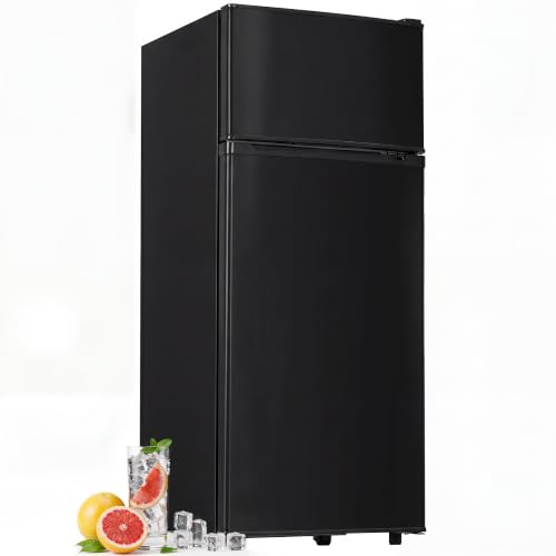 Manastin 4.5 Cu.Ft 2-Door Refrigerator with Freezer, 7-Level Thermostat & Adjustable Shelves, Quiet Operation for Kitchen, Office & Dorm (Black)