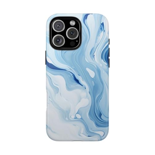 Coque iPhone 16 Pro Max en marbre bleu et blanc rigide brillante