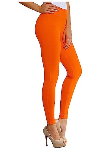 Image of H2 Women's Comfortable Cotton Blend Leggings - Ankle Length, Versatile (in, Alpha, 2XL, Regular, Flame Orange)