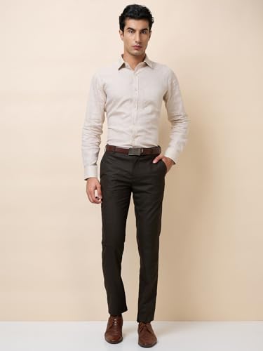 Image of Raymond Men's Mid Rise Slim Fit Checks Pattern Poly Viscose Blend Flat Front Formal Trouser