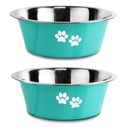 SUOXU Ciotole per Cani in Acciaio Inox da 2 Pezzi (Verde-860ML), Base antiscivolo, Ciotola per in Metallo Isolata e Resistente Agli Schizzi, Adatta per Cani di Taglia Grande, Media, cani di piccola