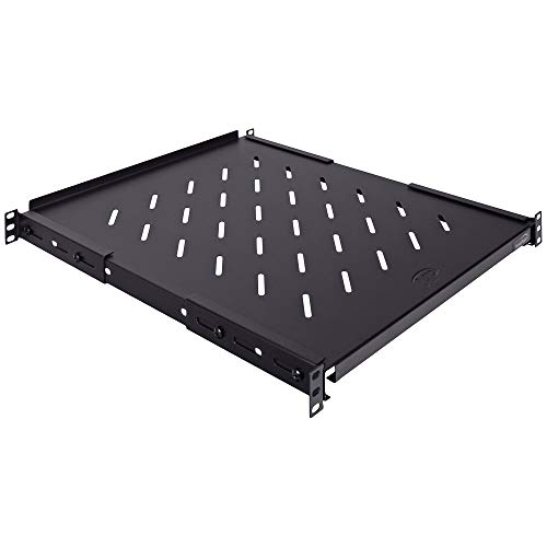 Vented 4-Post Shelf, Adjustable, Black, 550 mm Depth, 1U, 242 lbs, Cold Rolled Steel, CE Compliant