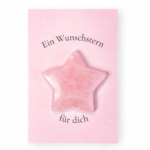 Milaboo Wunschstern Glücksstein (4 cm) – Rosenquarz, Aventurin oder Amethyst mit Karte – Handschmeichler mit Bedeutung – Geschenk für Liebe, Mut & Hoffnung (Rosenquarz)