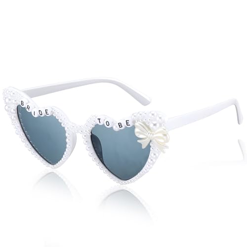 Bride White Heart Sunglasses with Bow Pearl Bride to Be Design Comfortable Sunglasses for Bridal Bachlorette Gifts Shower Wedding Engagement