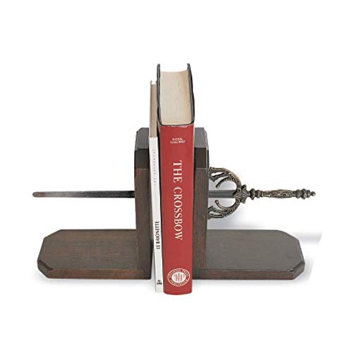 Medioevo Sujetalibros en Madera Maciza con Espada Decorativa y Acabado en latón Envejecido