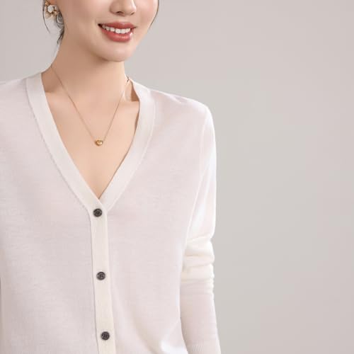 Image of Women's 100% Merino Wool Lightweight V-Neck Cardigan Sweater Button Down Long Sleeve Knitwear Outwear Tops