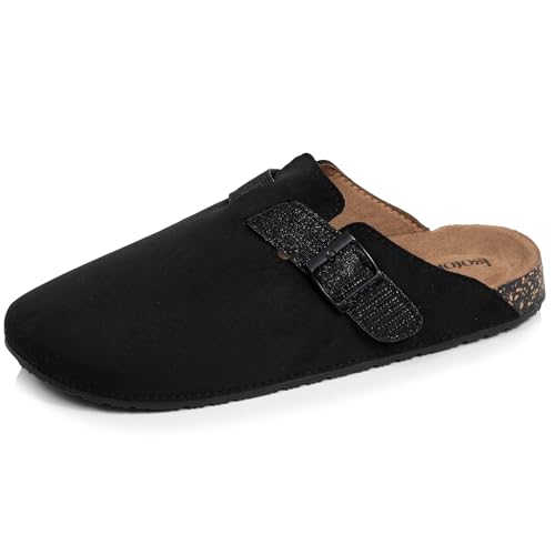 Isotoner Sabots Femme Semelle Extra-Flex, légère, Patch Talon Ultra Confort, 39 EU, Noir pailleté