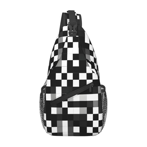 Mochila bandolera negra con patrón de cuadros