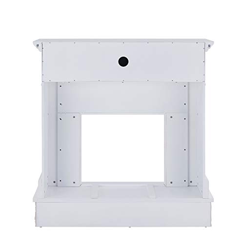 Sei Furniture Jacksdale Faux Stone Accent Electric Hidden Media Shelf Fireplace, White #TOP6