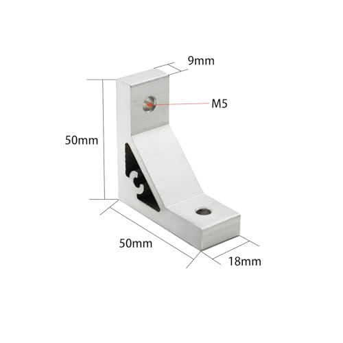 Iverntech 16 Stück silberfarbene Eckwinkel 50 x 50 x 19 mm für 2020 Aluminium-Extrusion, 20er-Serie Aluminiumprofil, 2-Loch-Inneneckwinkel mit 32 M5-Schrauben + 32 T-Muttern + 1 Schraubenschlüssel