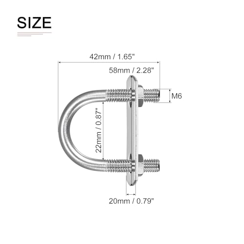Image of DTGN M6x22x42mm(ThreadxWxL) Round U Bolt - 3Pack - Good for Trailer Pipe Replacement Parts - 304 Stainless Steel U Shape Bolts