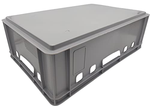 BURI 5x Fleischkiste E2 Metzgerkiste 60x40x20cm lebensmittelecht, robust, stapelbar - Universal Lagerkiste Eurobox aus Deutschland, Grau
