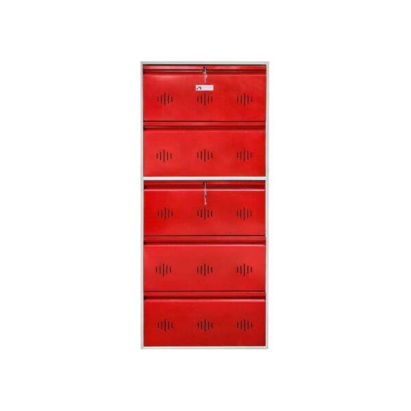 Image of StayHappy 5 Door Metal Shoe Rack with Dual Lock | Durable Wall Mounted Shoe Rack | Footware Organizer for Home (Red)