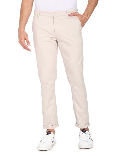 Image of U.S. Polo ASSN. Men's Regular Solid Textured Austin Trim Fit Mid Rise Casual Trousers