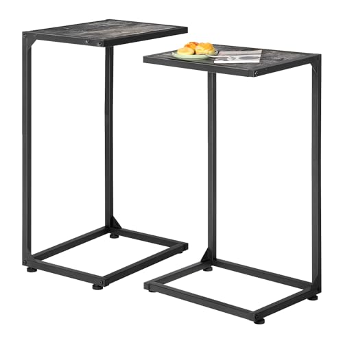 MOOACE C Shaped End Table Set of 2, Snack Side Tables for Sofa, Couch Table for Small Space That Slide Under, TV Trays for Living Room Bedroom, Strong and Stable with Metal Frame, Grey