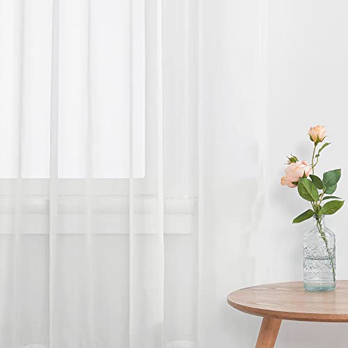 NICETOWN Voile Sheer Window Curtains for Half Window, Rod Pocket Elegant Airy Sheer Curtain Drapes for Living Room/Bedroom, W60 x L63, 2 Panels, Ivory - Image 4