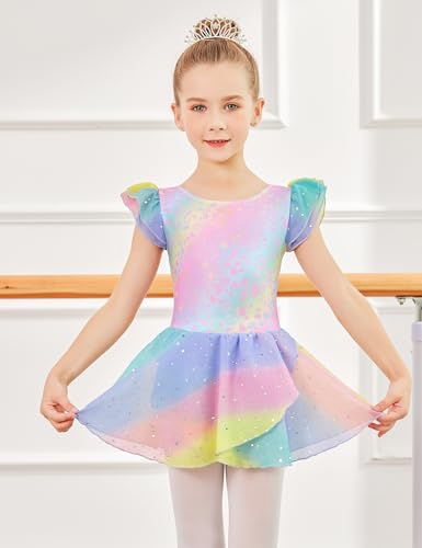 Image of Arshiner Girls Ruffle Sleeve Ballet Dance Dress Tutu Skirted Leotard