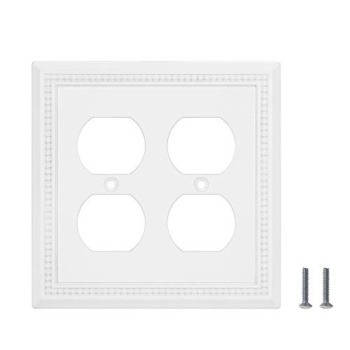 Image of Henne Bery Sunken Pearls Heavy Duty Decorative Wall Plate Switch Plate Outlet Cover (Double Duplex, White)