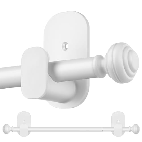 KAMANINA White Curtain Rod No Drilling 32 to 58 Inches, 5/8 Inch Adjustable Curtain Rods for Windows with 3M Adhesive Brackets
