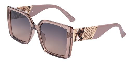 SQUAD Gafas de sol Femeninas Cuadradas con Estampado de Piel de Serpiente, montura Plana, Protección UV CE 100%, Incluye Estuche de Gafas