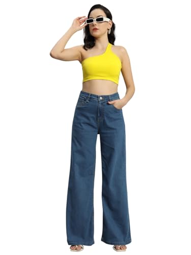 Image of Amazon Brand - INKAST Women High Rise Wide Leg Full Length Cotton Poly Lycra Jeans | Casual Denim Wear