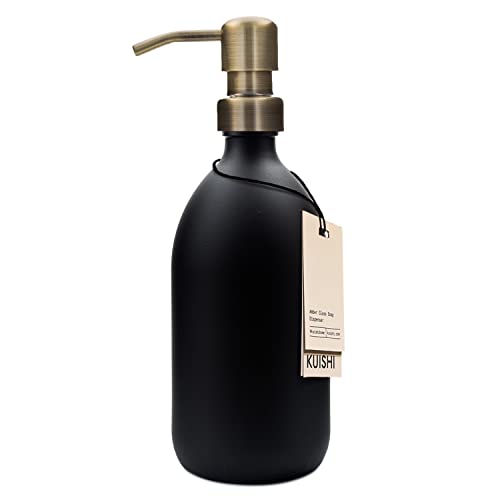Kuishi - Dispensador de jabón, de Vidrio, Opaco, Color Negro - Dorado - 300 ml Cover