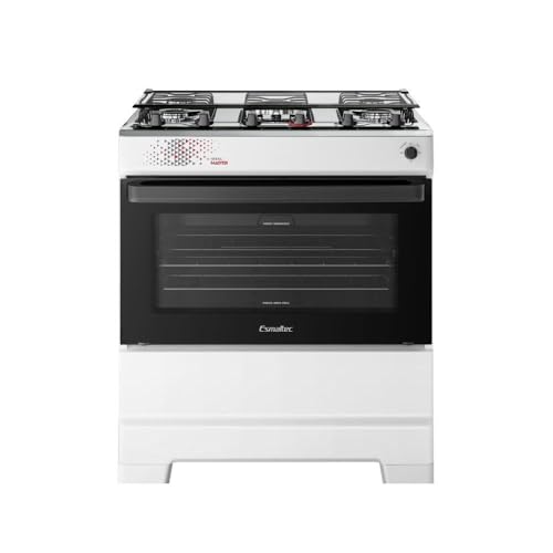 Fogão Esmaltec 5 Bocas Ideal Master Mesa Inox Tampa de Vidro Forno 84 Litros Branco T5ITB Bivolt