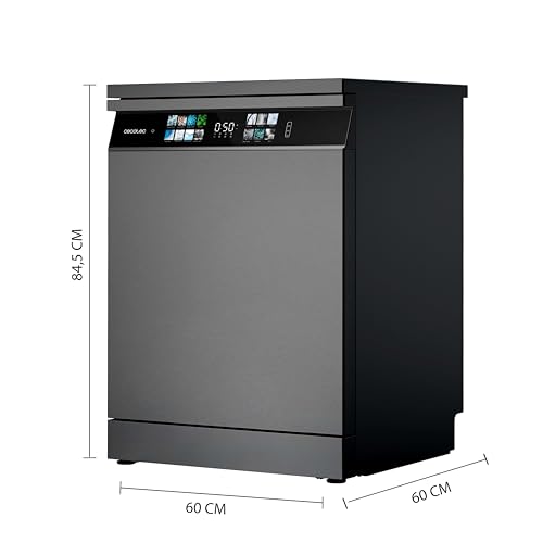 Cecotec Geschirrspüler 60 cm - Freistehend Bolero Aguazero 6700 Dark B. 15 Bestecke, energieeffizient, Inverter Plus Motor, XXL Fullcolor Display, drittes Fach, Turbo Dry+, Dual Zone Wash, Dunkel