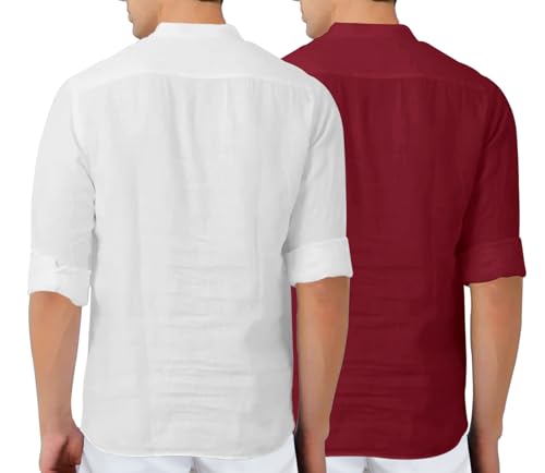 Image of Zombom Men's Combo Cotton Polyester Blend Solid Full Sleeve Straight Regular Fit Mandarin /Chinese Collor Kurta (Pack of 2)