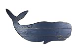 Zeckos 30 Inch Distressed Blue Carved Wood Whale Wall Hanging Decorative Display Art