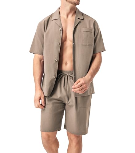 Image of DAVID ARCHY Men's Pajamas Set, Short Sleeve Shirt and Shorts | Breathable, Summer Beach Loungewear, Cruise Vacation Outfit