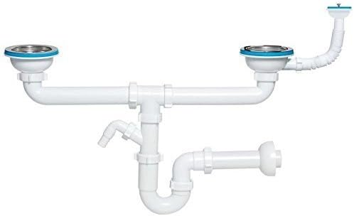 Double Kitchen Sink Drain Waste P-Trap 115mm with extra Overflow/Basket by Aniplast