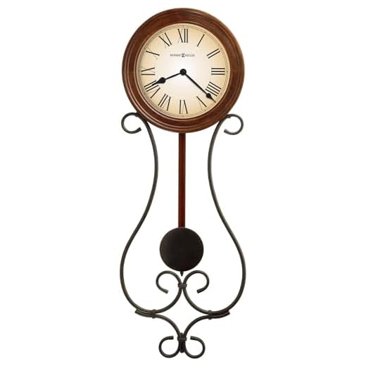 Howard Miller Oscoda Wall Clock II 549-563 – Americana Cherry Finish, Wrought-Iron, Antique Home Decor, Warm Antique-Gray Finished Pendulum, Quartz Movement