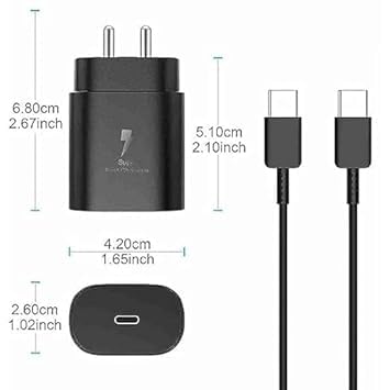 Image of Original 25W Original Charger Adapter with Type C to Type C Cable Compatible for Sam Sung Galaxy M34 5G,M53 5G,F23 5G,M14 5G,F14 5G,M33 5G,A34 5G,A54 5G Fast Travel Adapter (DP186)