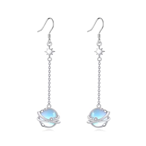 TIGER RIDER Moonstone/Cat's Eye/Turquoise Threaded Earrings Sterling Silver Celtic/Planet/Butterfly/Sun/Star/Daisy/Dangle/Filigree/Tear Drop Long Chain Earrings Jewelry Birthday Gifts for Women