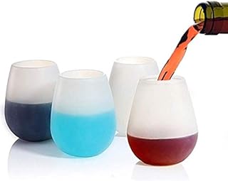 4 Pack  Silicone Wine Glasses JollyJelly 12oz Unbreakable Stemless Wine Cups Food Grade Silicone Dishwasher Red Wine Beer Whiskey for Camping BBQ Party