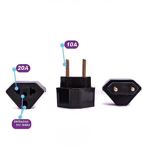 Complete Store Adaptador De Tomada Plug Para 10a e 20a Até 250v - Bivolt - Plugue Benjamin Compatíve