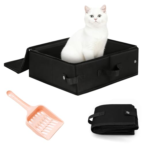 Katzenstreu Schaufel - 1 Stück Faltbare Katzentoilette mit Deckel und Katzenstreuschaufel wasserdichte Katze Reisetoilette 40×30×15cm für Indoor...