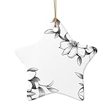 Poezjzw Jasmine Flower Pattern Ceramic Christmas Ornament Star Shape Hanging Pendant Gifts for Xmas Holidays, Ornaments for Home Decor