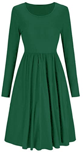 Image of XuBiDuBi New Women Frankie Swing Dress Ladies Flared Skater Swing Plain Jersey Long Sleeve Midi Dress UK Plus Size 8-26. Bottle Green