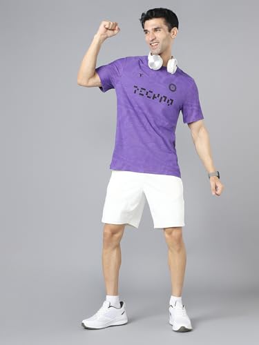 Image of TECHNOSPORT Men Cricket Fan T-Shirt IPL Printed Casual Sportswear Tee Typography Print Slim Fit Round Neck Short Sleeve Polyester Sports Tshirt for MenIPL MensJersey