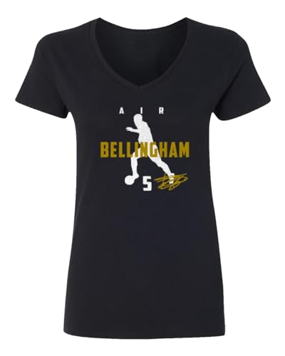 GamesDur Air Bellingham #5 England Soccer Star Player Madrid Ladies' V-Neck Tshirt (Black, XX-Large)