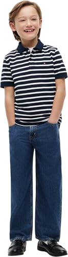 Tommy Hilfiger Jungen Poloshirt Kurzarm Flag Regular Fit, Dunkelblau (Navy Stripe), 10 Jahre – Ansicht 4
